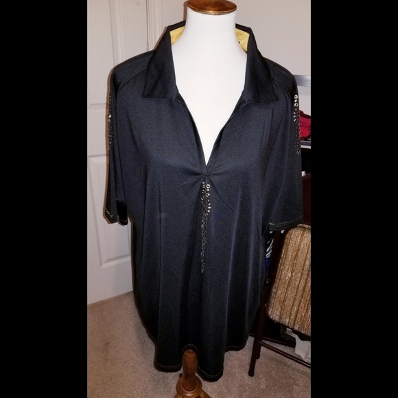 Nancy Lopez Golf | Tops | Nwt Lopez Golf Shirt 2x Black With Gold